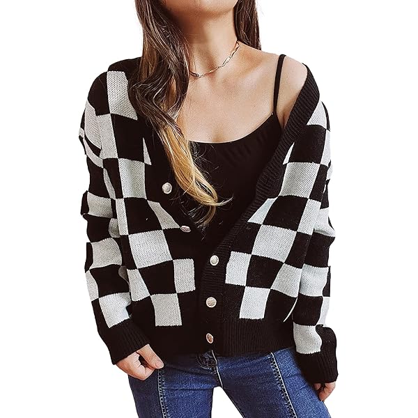 トップス Black Weirdos Checker Cardigan M Checkered Cardigan - Black/White | Fashion Nova